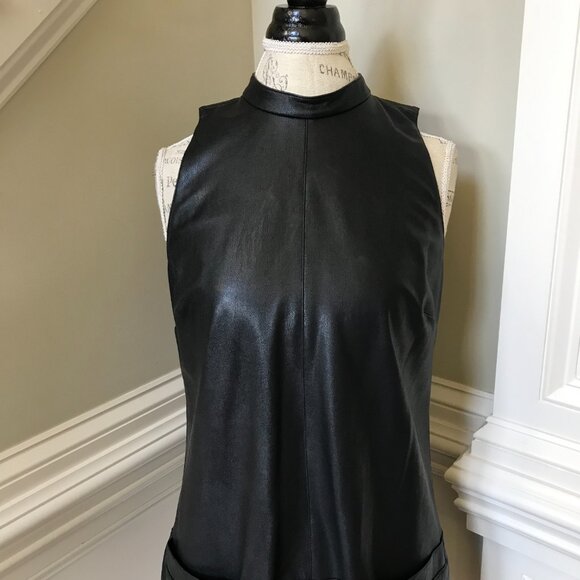 Amanda Uprichard Faux Leather Mini Dress Womens Medium Black Sleeveless Shift - Picture 3 of 13